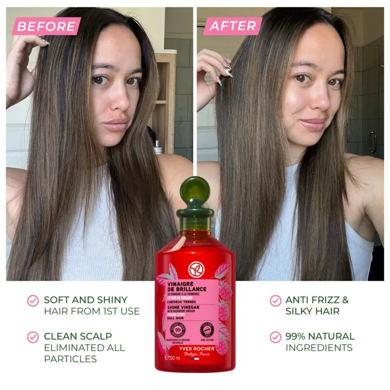 Before and after: long straight hair, front view